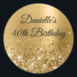 Glittery Gold Foil Modern 40th Birthday Classic Round Sticker<br><div class="desc">Create your own fancy monogram stylish milestone birthday celebration envelope seals for her. The background features a golden yellow ombre brushed metal style foil digital art graphic. Along the bottom is a band of gold faux glitter girly glam. Customise the font colour, size or style. The luxury sparkles, glitter and...</div>