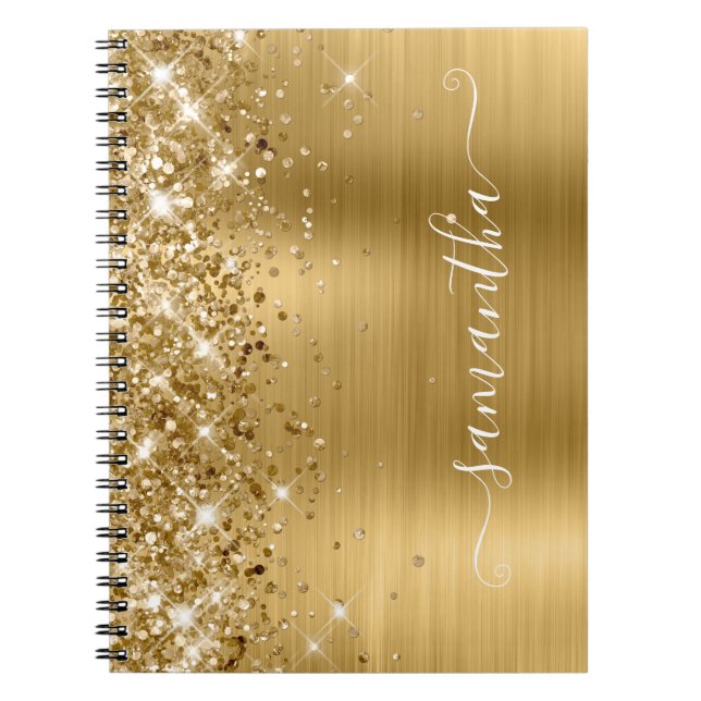 Glittery Gold Foil Modern Girly Signature Notebook (Front)