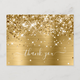 Glittery Gold Foil Modern Girly Thank You Postcard