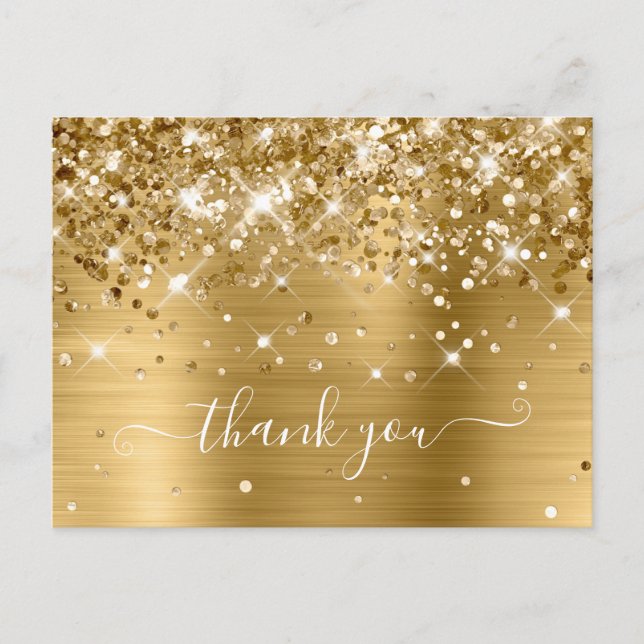 Glittery Gold Foil Modern Girly Thank You Postcard (Front)