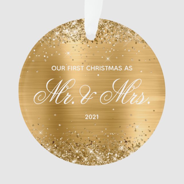 Glittery Gold Foil Our First Christmas Ornament (Front)