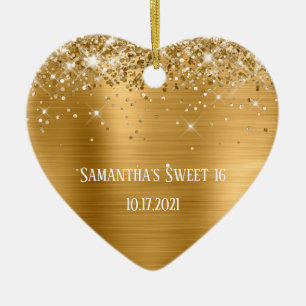 Glittery Gold Foil Personalised Sweet 16 Ceramic Ornament