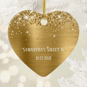 Glittery Gold Foil Personalised Sweet 16 Ceramic Ornament