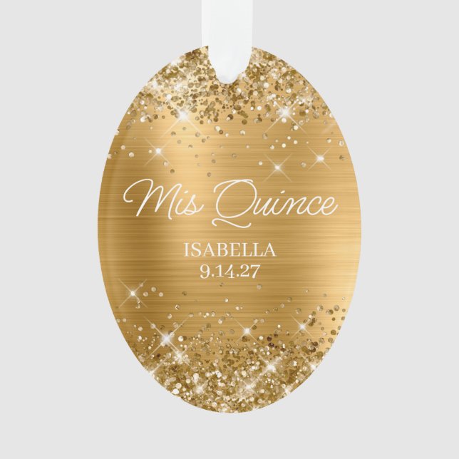 Glittery Gold Foil Quinceañera Dress Photo Ornament (Front)