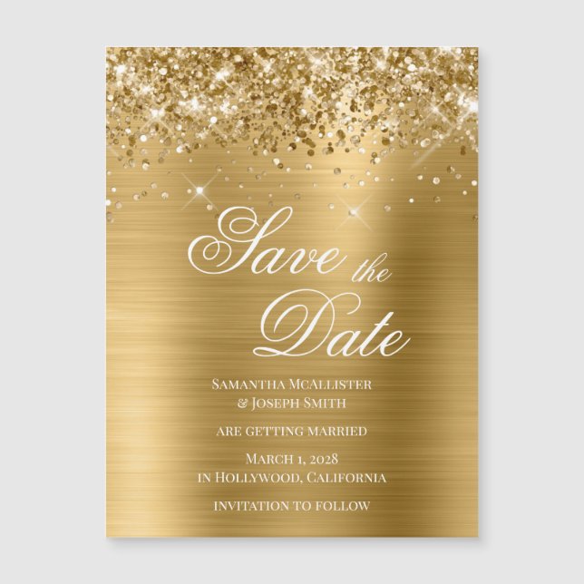 Glittery Gold Foil Save the Date (Front)