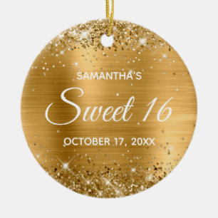 Glittery Gold Foil Sweet 16 Birthday Ceramic Ornament