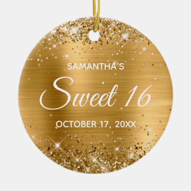 Glittery Gold Foil Sweet 16 Birthday Ceramic Ornament (Front)