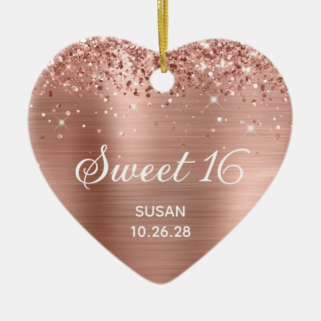 Glittery Gold Foil Sweet 16 Photo Ceramic Ornament (Front)