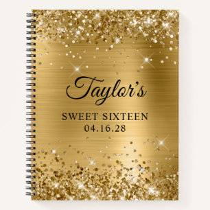 Glittery Gold Foil Sweet Sixteen Notebook