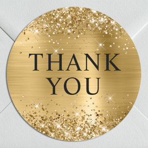 Glittery Gold Foil Thank You Classic Round Sticker