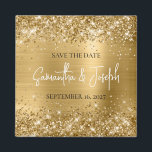 Glittery Gold Foil Wedding Save the Date Magnet<br><div class="desc">Create your own save the date photo magnet with the bride and groom's name and wedding date. 
The background features an artistic gold glitter and golden yellow ombre foil design that prints like a photo. 
Customise the font size as needed for longer or shorter names.</div>