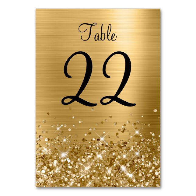 Glittery Gold Foil Wedding Table Number (Front)