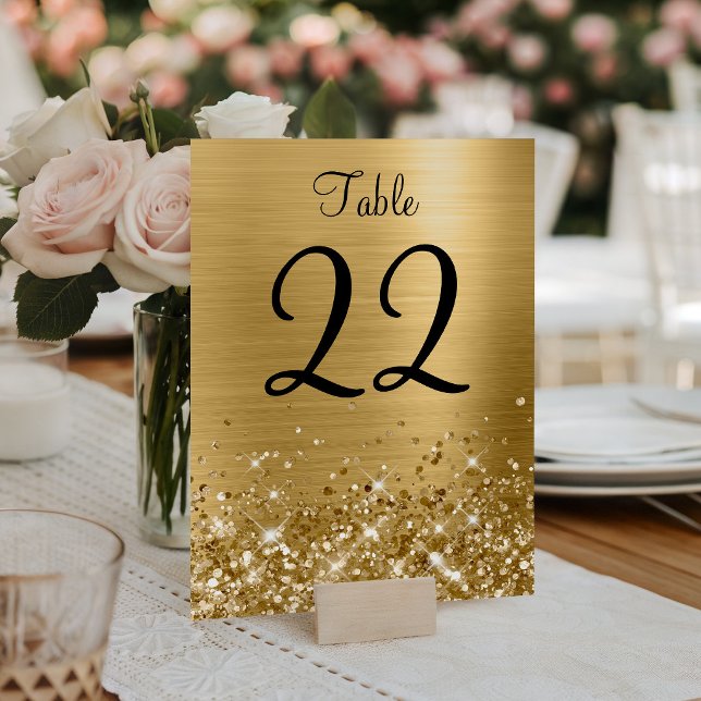 Glittery Gold Foil Wedding Table Number (Faux Glittery Gold Foil Wedding Table Number)