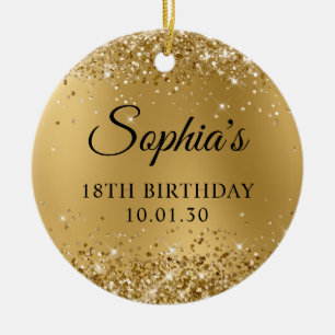 Glittery Gold Glam 18th Birthday Photo Ceramic Ornament
