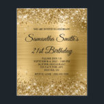 Glittery Gold Glam 21st Birthday Invite Flyer<br><div class="desc">A glamourous 21st birthday invitation for her on a budget paper flyer option (no envelopes included). Faux sparkly rose gold glitter against a coordinating faux shiny brushed metal foil graphic image. All the foil and glittery sparkle and shine in this modern girly design are digital graphics that print like a...</div>