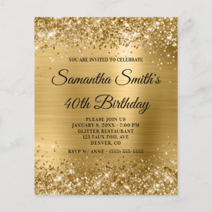Glittery Gold Glam 40th Birthday Invite Flyer