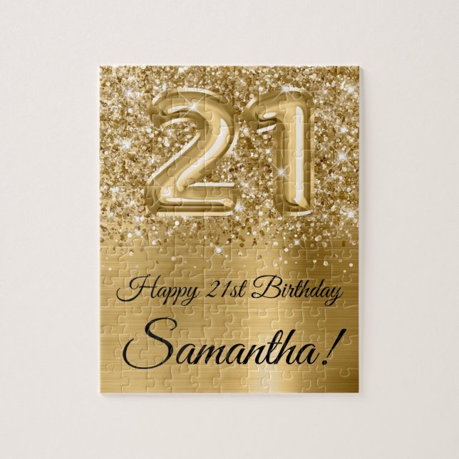 Glittery Gold Glam Balloon 21st Birthday Jigsaw Puzzle (Vertical)