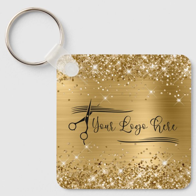 Glittery Gold Glam for Your Logo Key Ring (Front)