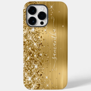 Glittery Gold Glam Modern Girly Signature iPhone 14 Pro Max Case