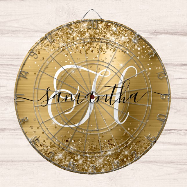 Glittery Gold Glam Monogram Dartboard (Creator Uploaded)