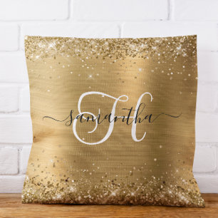 Glittery Gold Glam Monogrammed Cushion