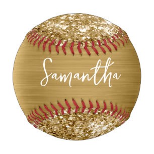 Glittery Gold Glam Name Baseball