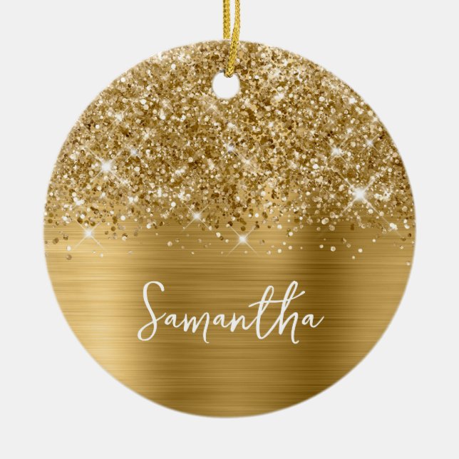 Glittery Gold Glam Name Ceramic Ornament (Front)