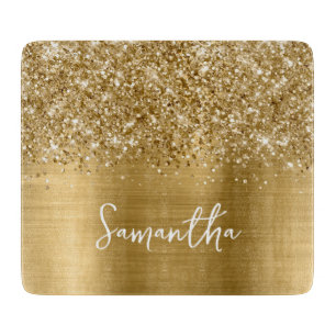Glittery Gold Glam Name Cutting Board