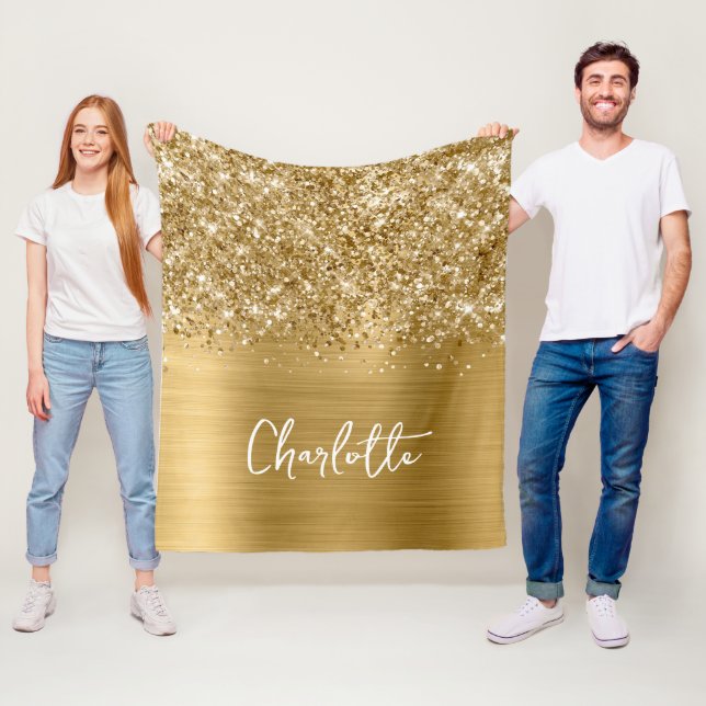 Glittery Gold Glam Name Fleece Blanket (In Situ)