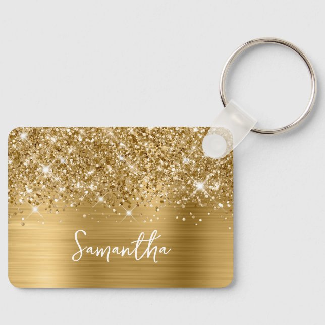 Glittery Gold Glam Name Key Ring (Front)
