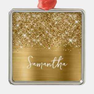 Glittery Gold Glam Name Metal Ornament