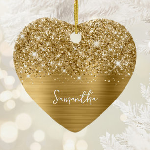 Glittery Gold Glam Name Photo Ceramic Ornament