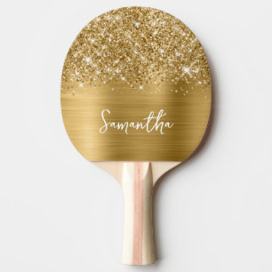 Glittery Gold Glam Name Ping Pong Paddle