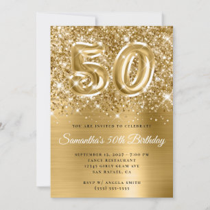 Glittery Gold Glam Number 50th Birthday Invitation