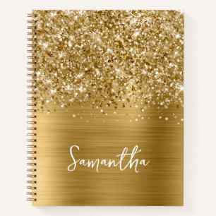 Glittery Gold Glam Script Name Notebook