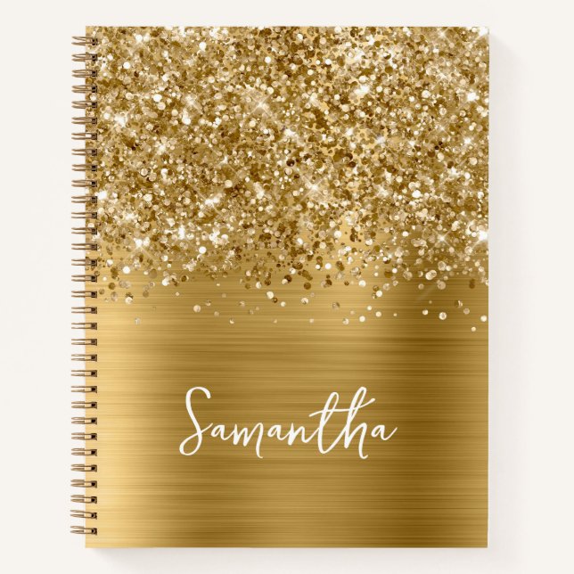 Glittery Gold Glam Script Name Notebook (Front)