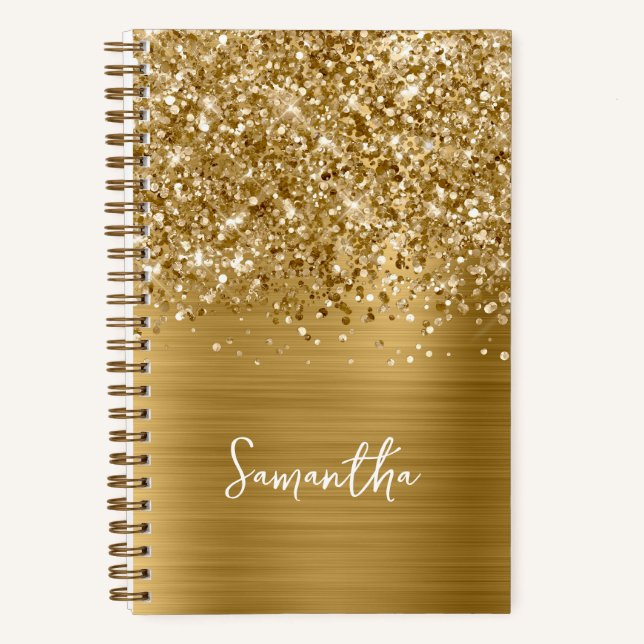 Glittery Gold Glam Script Name Notebook (Front)