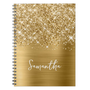 Glittery Gold Glam Script Name Notebook