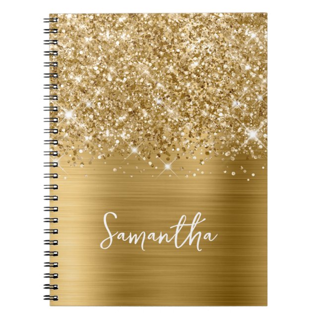 Glittery Gold Glam Script Name Notebook (Front)