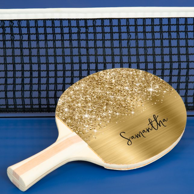 Glittery Gold Glam Script Name Ping Pong Paddle (Insitu)