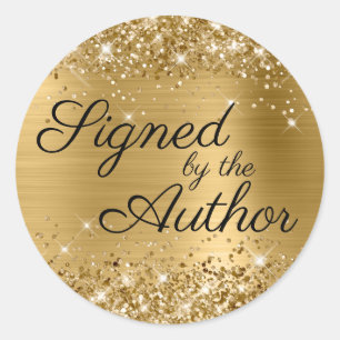 Glittery Gold Glam Signed by the Author Classic Round Sticker
