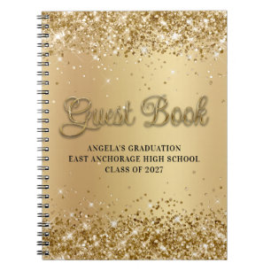 Glittery Gold Gradient School Graduation Guest Notebook