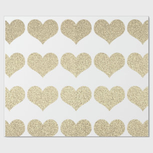 Glittery Gold Heart Patterns Golden White Holiday Wrapping Paper
