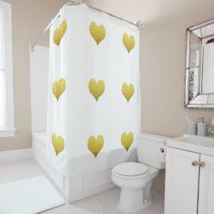 Glittery Gold Heart Patterns White Custom Colour Shower Curtain