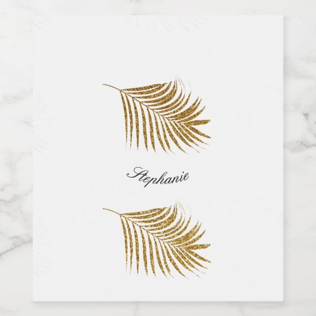Glittery Gold Leaf Custom Name Birthday Holiday Wine Label (Single Label)
