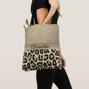 Glittery Gold Leopard Print Tote Bag