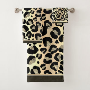 Glittery Gold Leopard Safari Print  Bath Towel Set