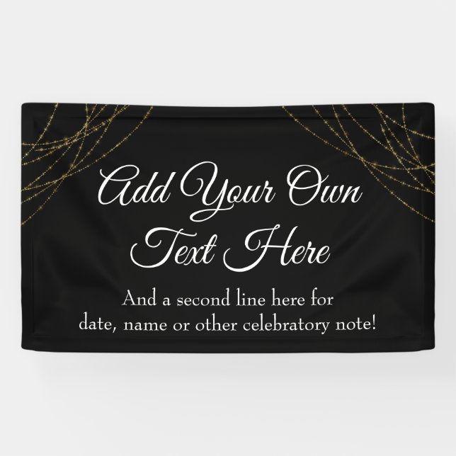Glittery Gold Light Strings Add Your Own Text Banner (Horizontal)