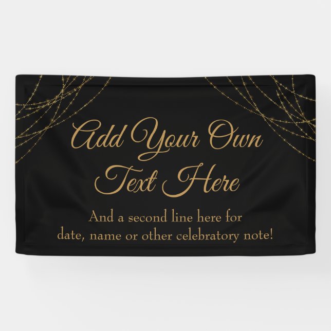 Glittery Gold Light Strings Add Your Own Text Banner (Horizontal)