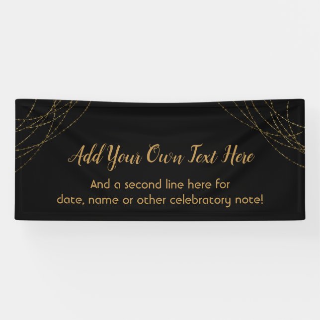 Glittery Gold Light Strings Add Your Own Text Banner (Horizontal)